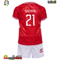 Camisa de Futebol Dinamarca Morten Hjulmand #21 Equipamento Principal Infantil Europeu 2024 Manga Curta (+ Calças curtas)